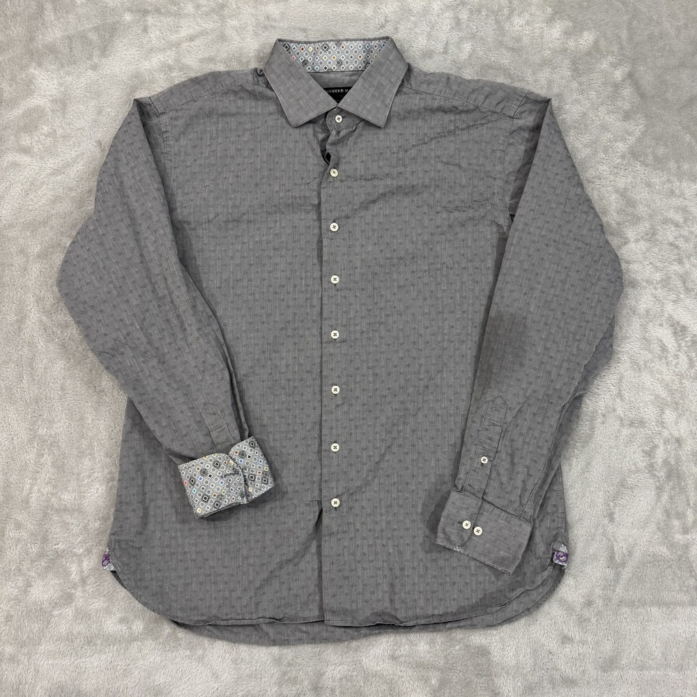 Hammer‎ Made Shirt Mens XL 44/17.5 Gray Italian Fabric  Flip Cuff Dress Casual